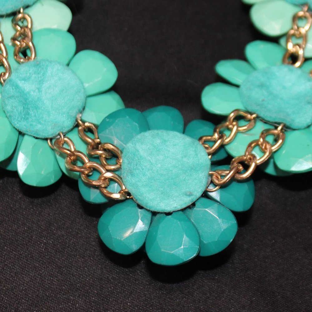 Turquoise Floral Two-Tone Statement Necklace - Picture 9 of 13